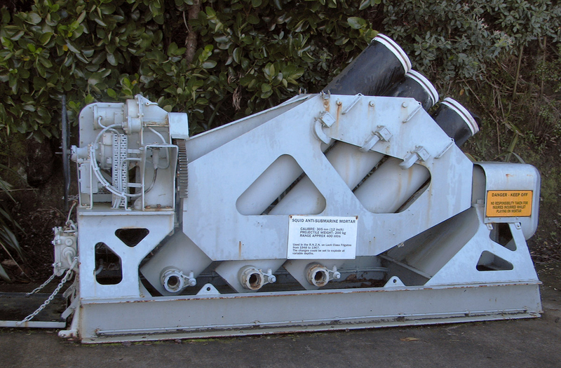 Ejemplar de mortero Squid conservado en el museo naval de Devonport, en el Reino Unido. Foto: Wikipedia